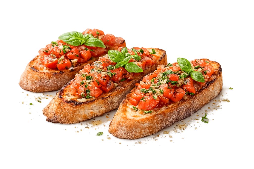 Menu bruschetta al pomodoro on rustic bread